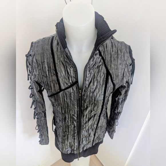 SALVAGE Edgy Metallic Lace Up Jacket; Size M - Picture 3 of 13